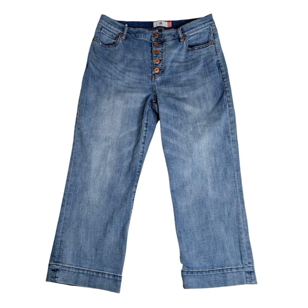 Cabi 6282 Palm Beach Crop Jeans Button-Fly Wide-Leg Denim Size 14